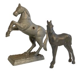 Two Vintage Cast Metal Horses