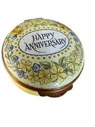 Halcyon Days Tiffany Floral Bilston Trinket Box 'Happy Anniversary'