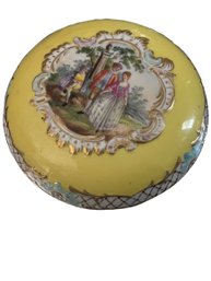 Beautiful Vintage Covered Vanity Dish With Romantic Victorian Image