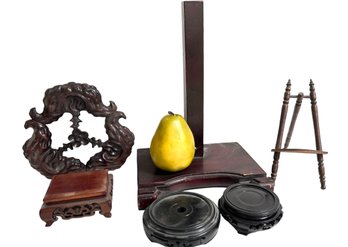 Grouping Of Old Carved & Plain Object Stands