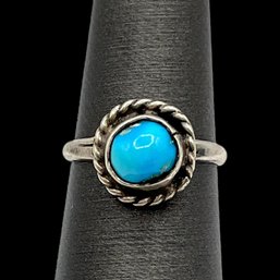 Vintage Sterling Silver Ornate Turquoise Ring, Size 5