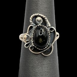 Vintage Native American Sterling Silver Black Onyx Stone Ring, Size 6