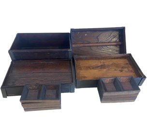 Antique Japanese Stacking Box With Wood Trays