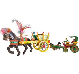 Two Vintage Miniature Horse Drawn Carriages