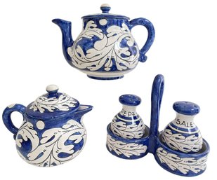 Group Of Italian Larce Orvieto Blue And White Hostess Pieces