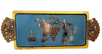 Mid Century Enamel And Brass 'The Two Spies Carrying Giant Grapes' Oblong Tray