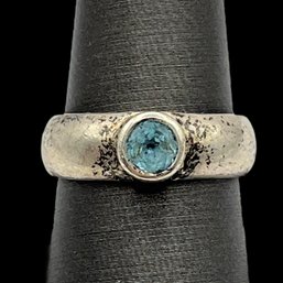 Vintage Sterling Silver Aquamarine Thick Band Ring, Size 7.25