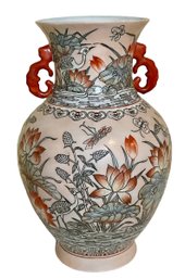 Asian Bird And Dragonfly Vase