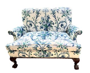 1960s Blue Floral Loveseat With Claw & Ball Feet