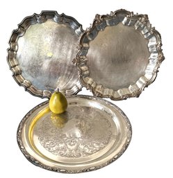 Trio Of Round Silver Plated Serving Platters