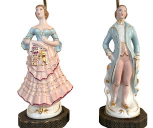 Pair Of Antique German Figural Porcelain Lamps