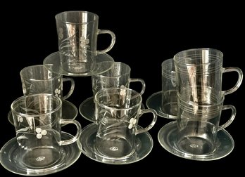 Set Of Eight Vintage Hot Tea Glasses & Saucers From Czechoslovakia