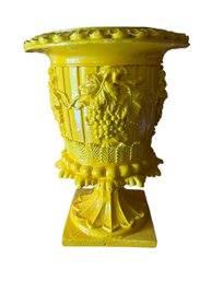 Lemon Yellow Neoclassical Inspired Urn Planter With Grape Pattern
