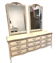 Vintage Henredon Shabby-Chic French Provencial 9-Drawer Dresser With Two Mirrors