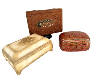 Trio Of Wood And Paper Mache Boxes