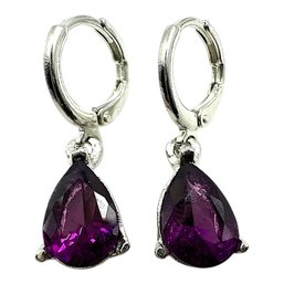 Sterling Silver Amethyst Stone Teardrop Dangle Earrings