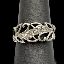 Vintage Sterling Silver  Marcasite Leaves Ring, Size 8