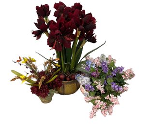 Three Potted Faux Floral Arrangements