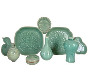 A Collection Of Vintage Celadon Korean Ceramic Vessels