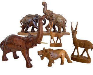 A Collection Of African Hand Carved Wooden Animals