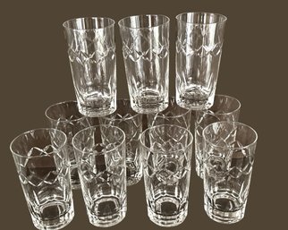 Eleven Antique Crystal Diamond Cut Highball Glasses