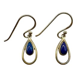 Vintage Sterling Silver Vermeil Teardrop Dangle Earrings With Lapis Stone Accents