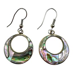 Beautiful Alpaca Silver Abalone Shell Dangle Earrings