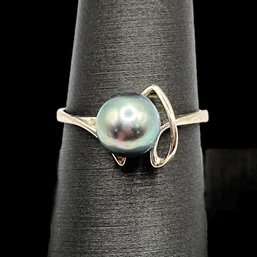 Vintage Sterling Silver Gray Pearl Ring, Size 7.5