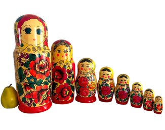 Giant Set Of Eight Vintage Russian Nesting Dolls