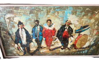 Mid Century Carnival Clowns Oil Painting