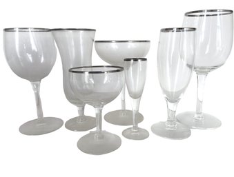 Large Collection Of Mid Century Sliver Rimmed Cocktail Glasses