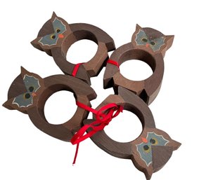 Four Wooden Christmas Owl Napkin Rings