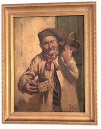 Signed Vintage Print? On Canvas 'Man With Pipe'