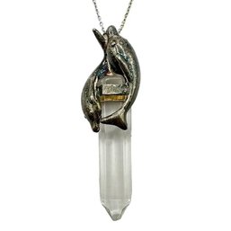 Italian Sterling Silver Cable Chain Necklace With Dolphin Clear Crystal Pendant