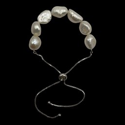 Beautiful Sterling Silver Large Freshwater Pearls Pull String Bracelet