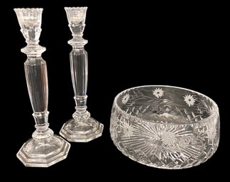 Vintage Cut Crystal Bowl And Candlesticks