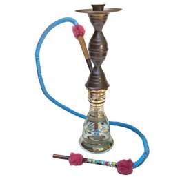 Vintage Hand Painted Gilded Glass And Copper Hookah