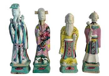 Four Antique Chinese Qing Dynasty Ceramic Immortal Figurines