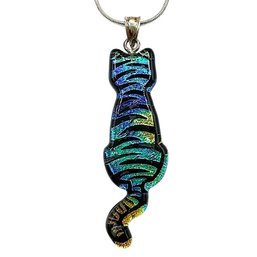 Italian Sterling Silver Snake Chain Necklace With Multicolored Tiger Pendant