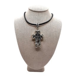 Vintage Large SILPADA Sterling Silver Cross Pendant On Leather Corded Necklace