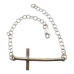 Sterling Silver Rolo Chain Bracelet With Sterling Silver Cross