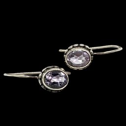 Beautiful Vintage Sterling Silver Amethyst Stone Ornate Earrings