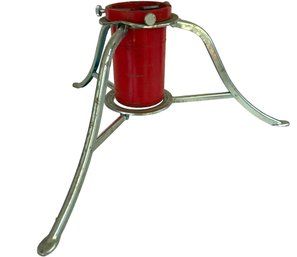 Mid Century Red And Silver Metal Christmas Tree Stand