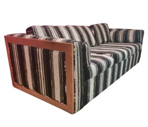 1970s 'Fashioniter' Striped Sleeper Sofa With Walnut Ends