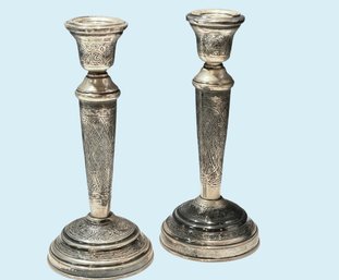 Pair Of Antique Egyptian Revival Sterling Silver Candle Holders 6.80 Ozt