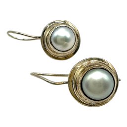 Vintage Sterling Silver Pearl Dangle Earrings