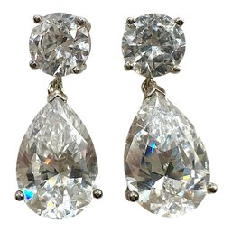 Beautiful Sterling Silver Round With Teardrop CZ Stud Dangle Earrings