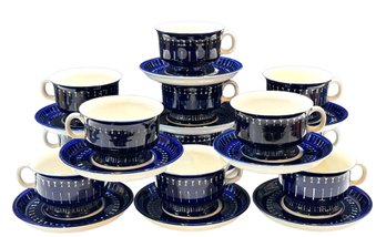 Twelve Vintage 1960s Arabia Of Finland 'VALENCIA' Hand Painted Coffee Cups & Saucers