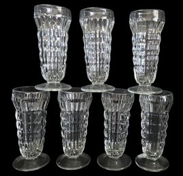 Seven 1930s Vintage Jeannette Depression Glass Ribbed Juice Glasses