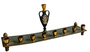 Vintage Patinated Brass Chanukah Menorah